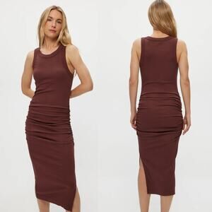Michael Stars Wren Ribbed Midi Dress Espresso Brown M